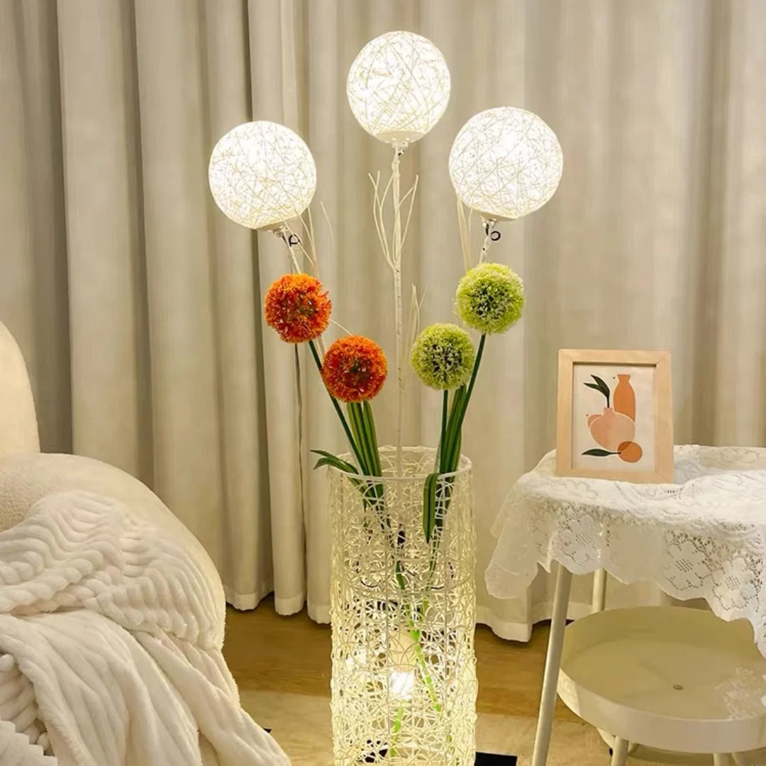 Modern Handwoven Rattan Floor Lamp with Lampshade and LED Bulb