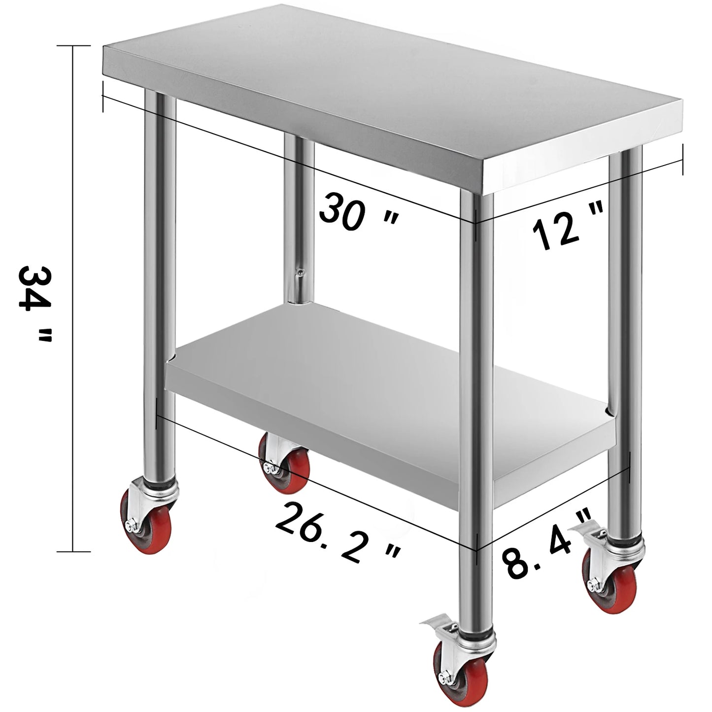 SucceBuy Stainless Steel Kitchen Prep Table With Caster Wheels