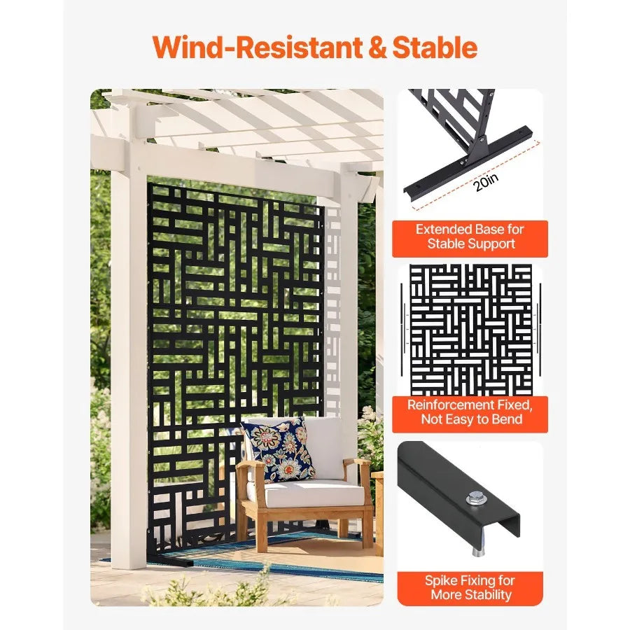 Outdoor Privacy Screen Three Panel Freestanding Steel Divider