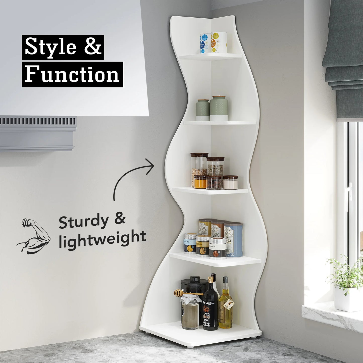 Tribesigns 5-Tier Corner Shelf Modern Wall Bookcase Storage Rack