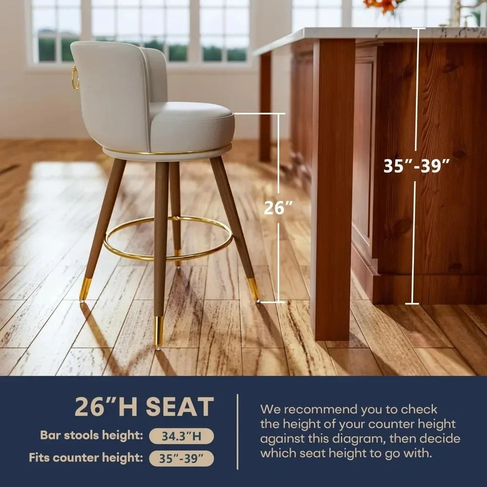 Swivel Bar Stool Set Of 2 PU Leather With Back And Footrest