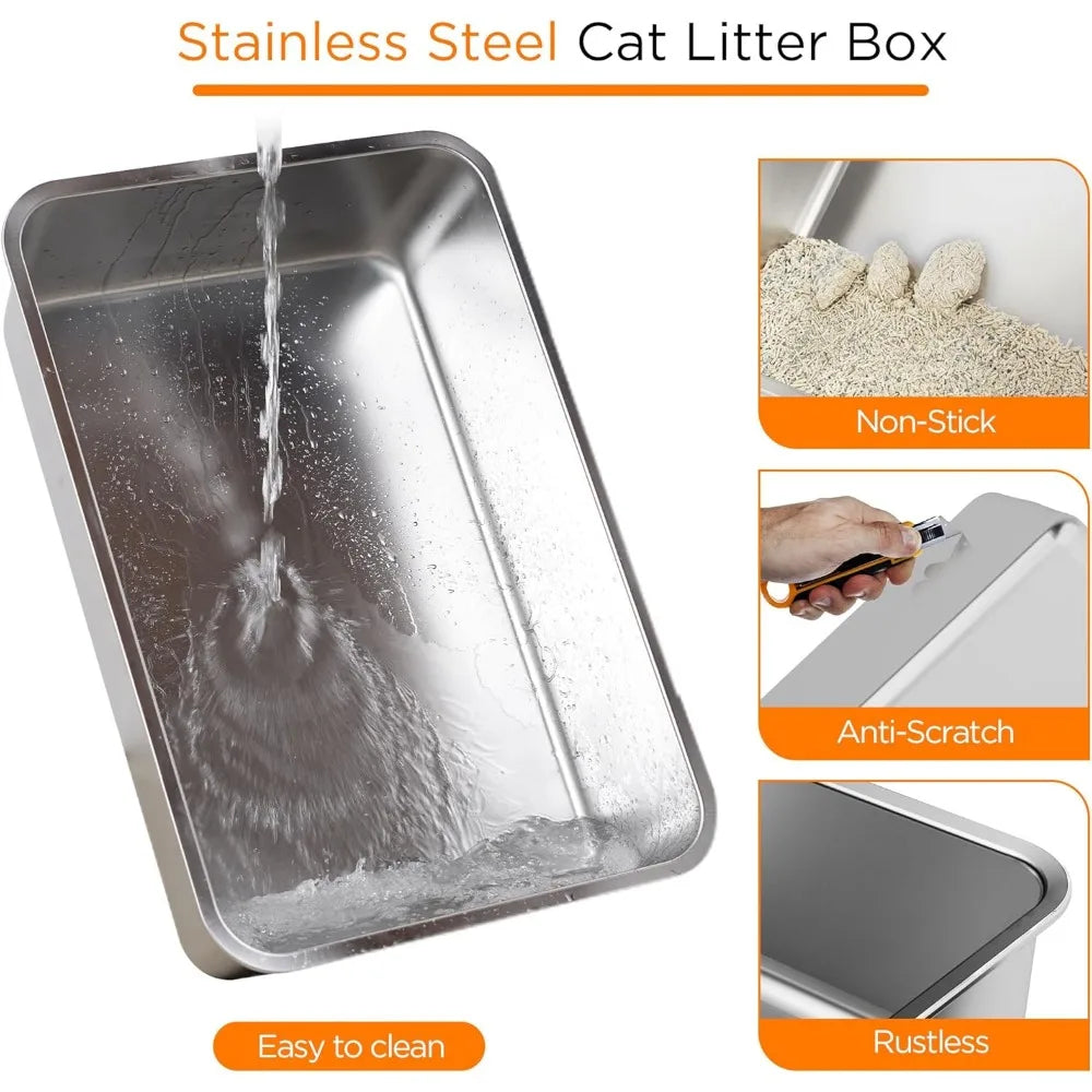 XIUWO Enclosed Stainless Steel Litter Box With Lid For Cats