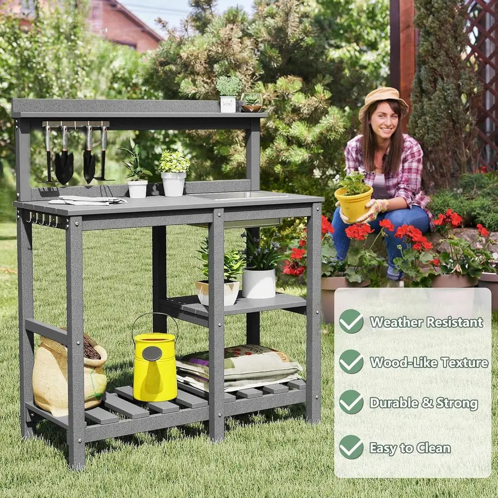 HDPE Outdoor Potting Bench With Sink And Storage All Weather