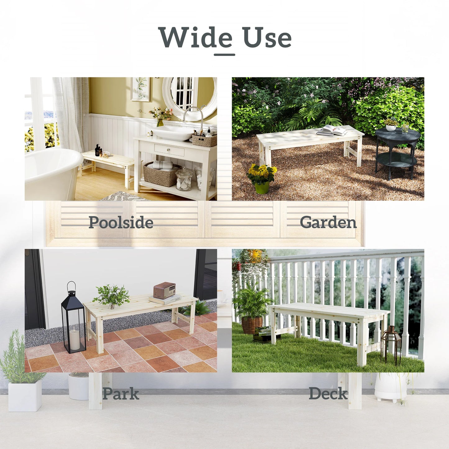 Wood Outdoor Garden Bench Two Seat Slatted Patio Bench