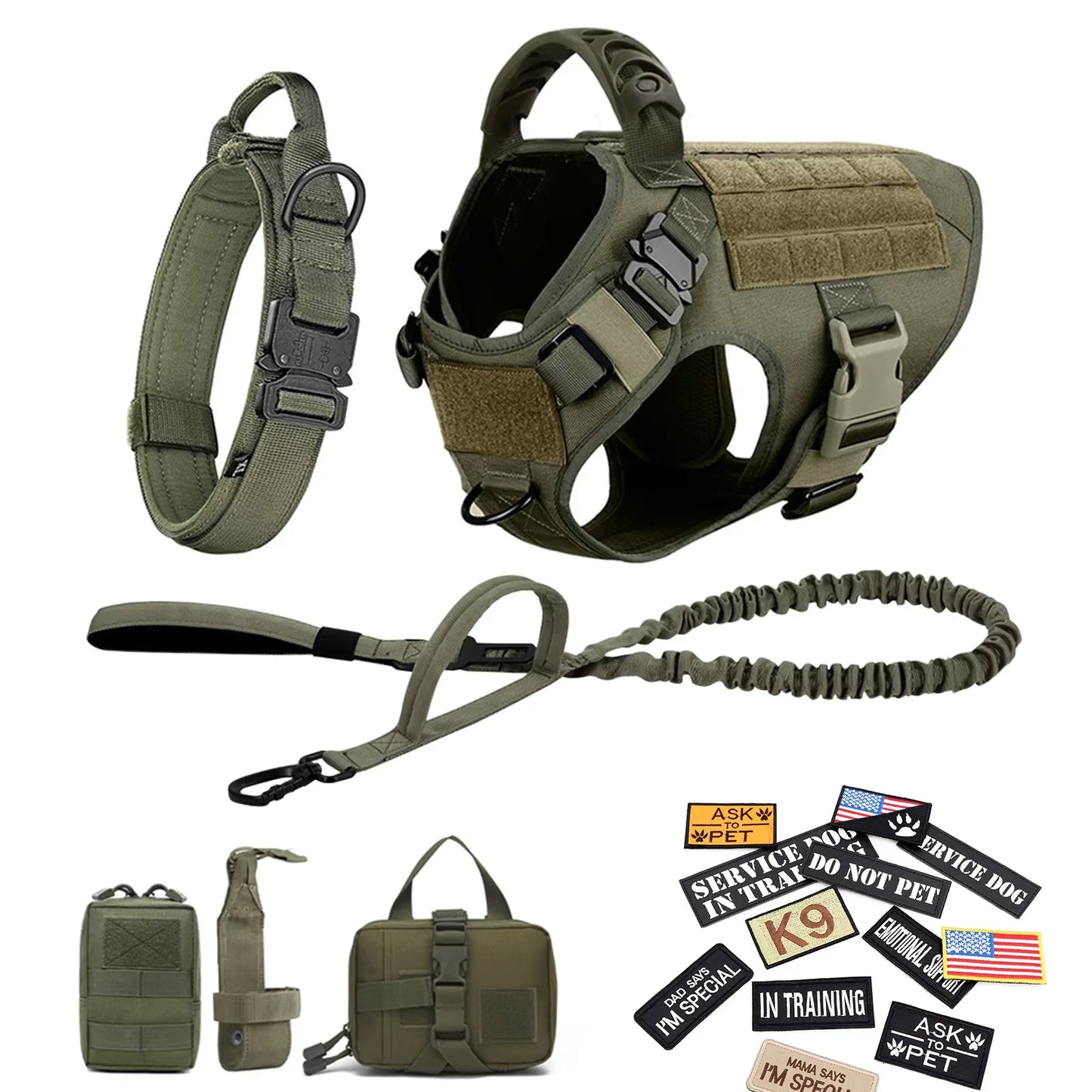 Military Tactical Dog Harness Vest Set For Malinois Training