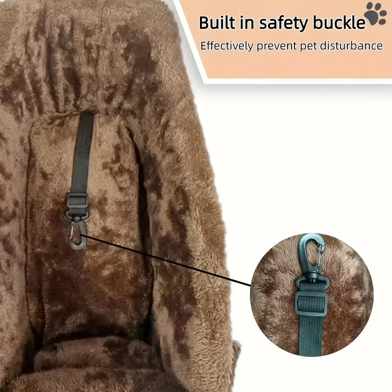 Black Fabric Dog Car Seat Portable Booster Basket PawPrint Headrest