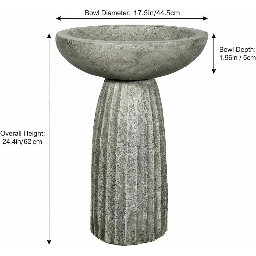 Fiber Reinforced Concrete Bird Bath With Textured Pedestal Outdoor