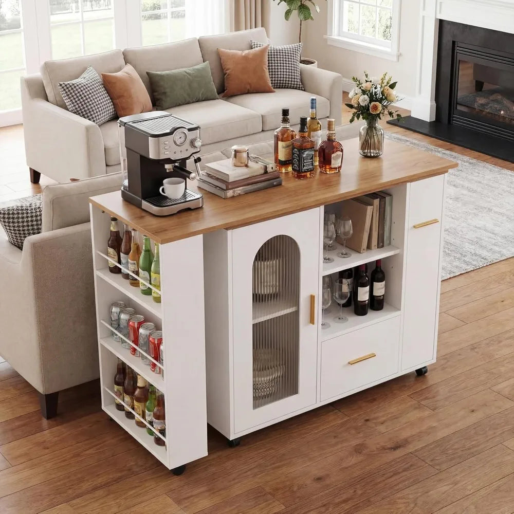 Rolling Kitchen Island With 360 Degree Swivel Extendable Table