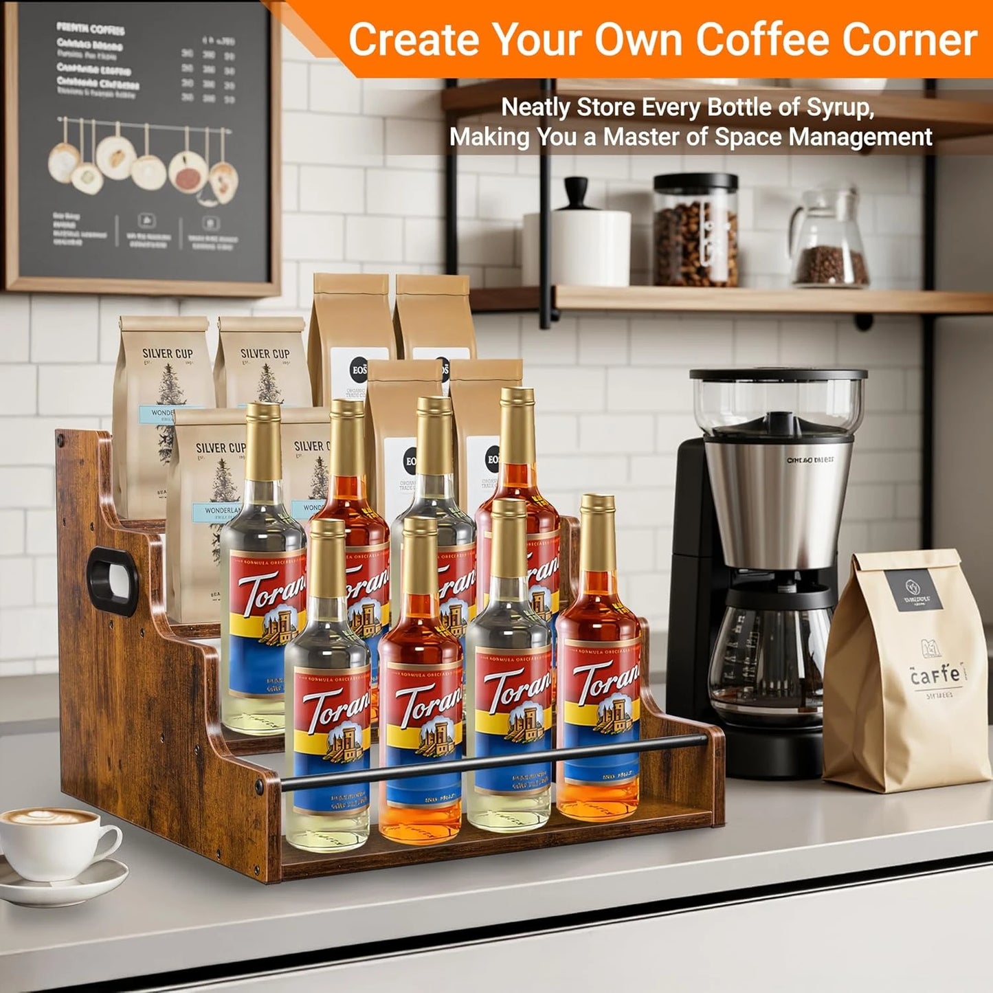 Liquor Bottle Display Shelf 4Tier Countertop Rack For Home Bar