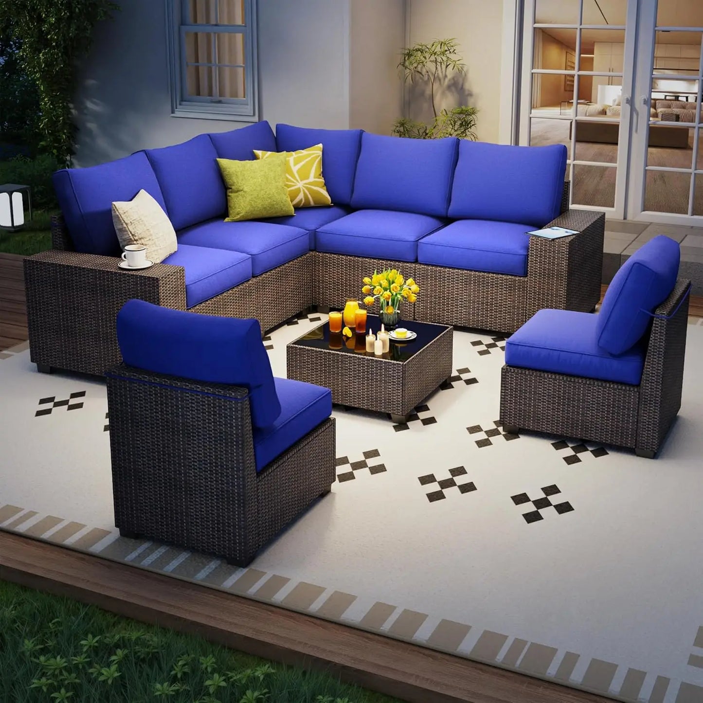 8 Piece Modular Rattan Outdoor Sectional Sofa Set Cushions