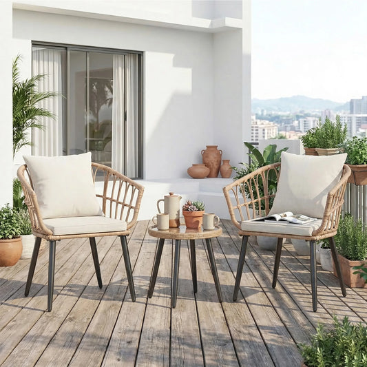 Wicker Patio Outdoor Set With Cushions Glass Top Table