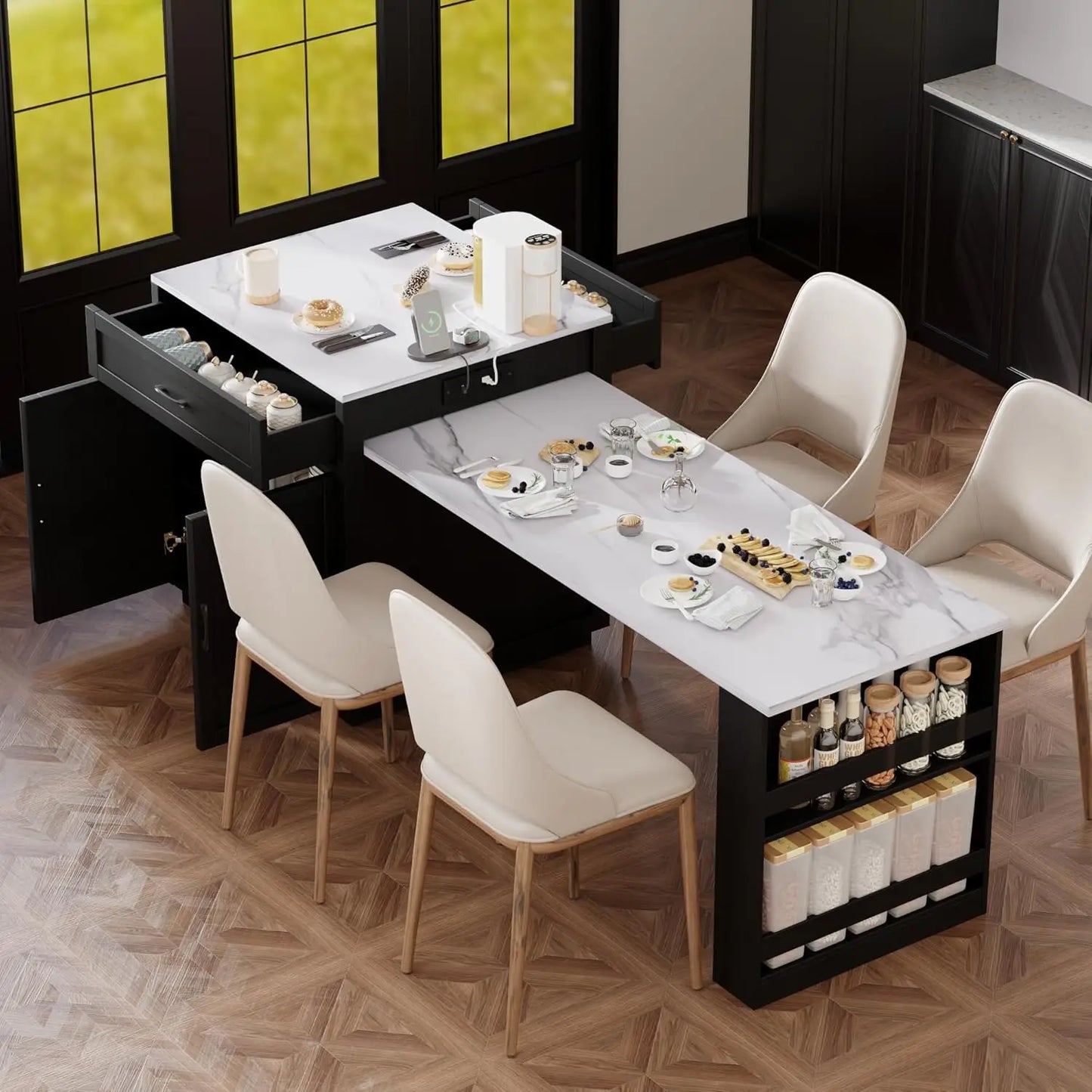 Rolling Kitchen Island With Power Outlet And Drop Leaf