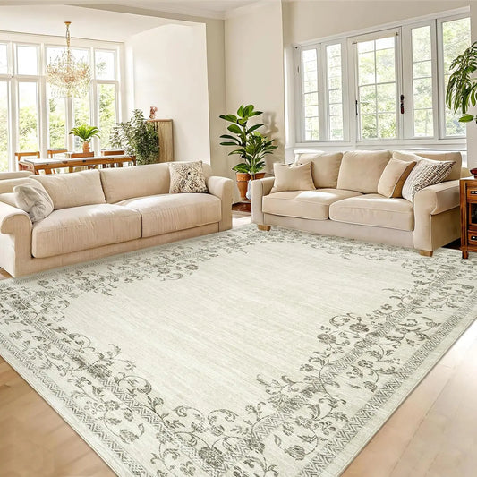HiMISS Washable Floral Border Area Rug For Living Room