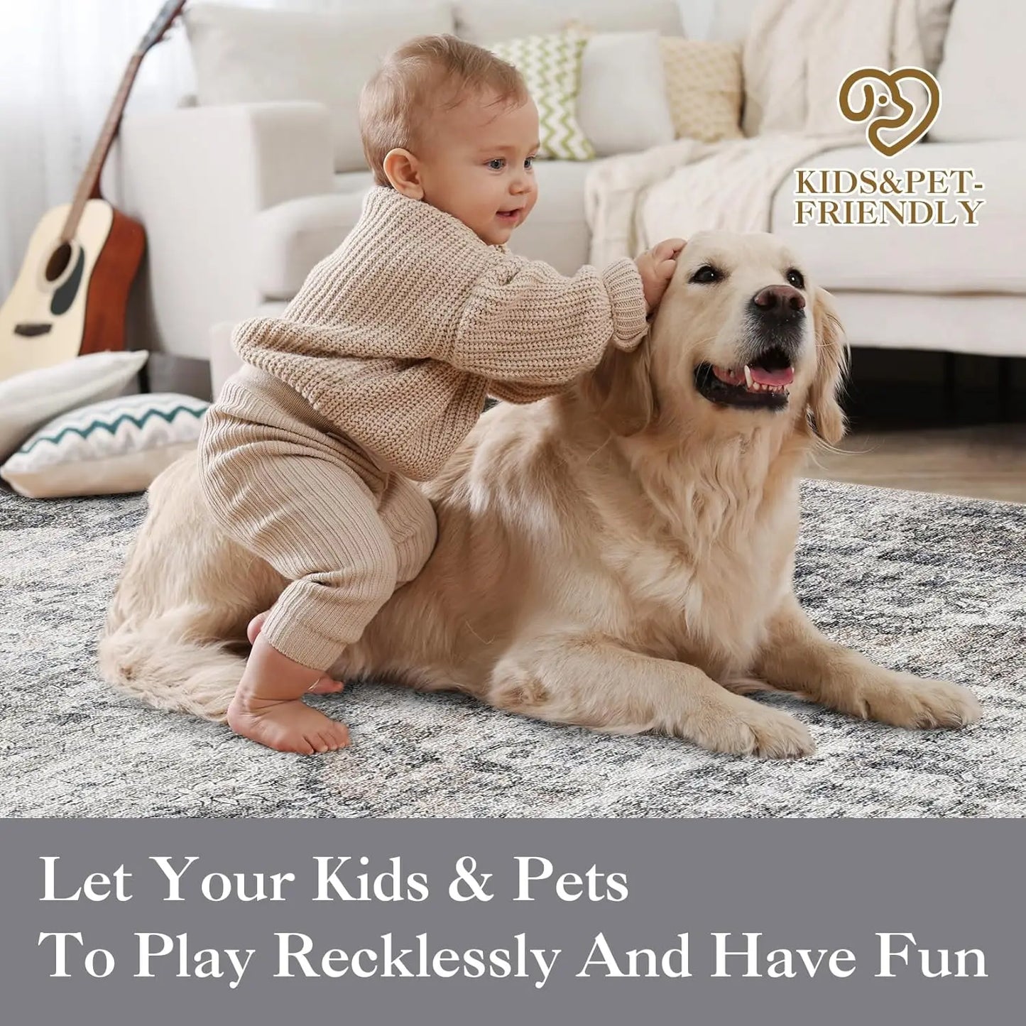 TWISTER.CK Washable Area Rug With Non Slip Backing