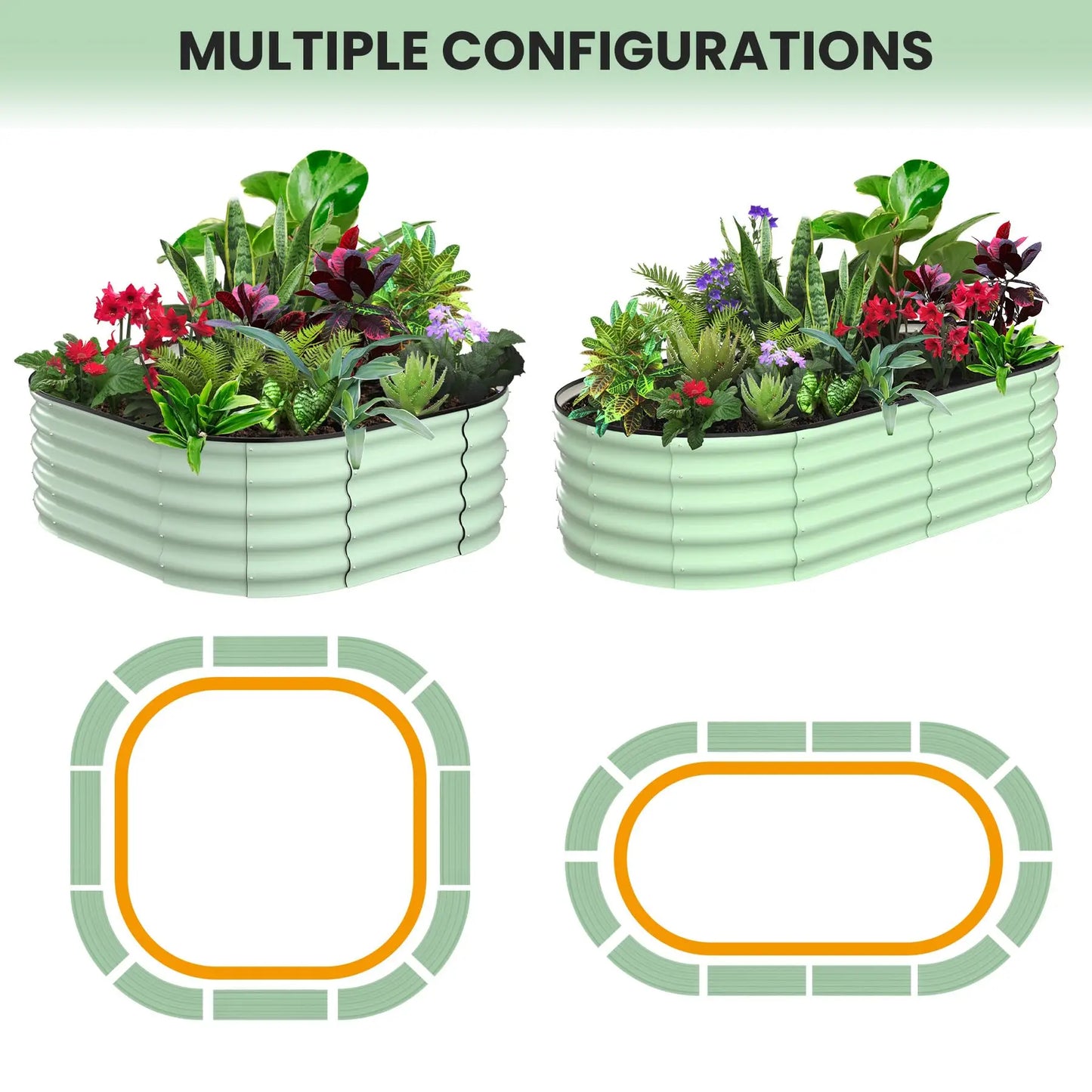 HiMISS 2 Pack Oval Galvanized Steel Raised Bed Open Base