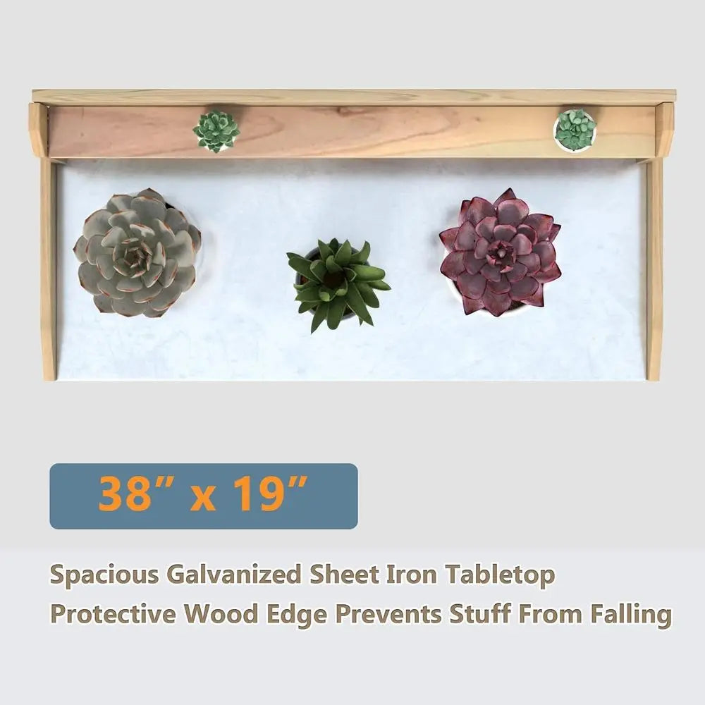Garden Potting Bench With Galvanized Steel Top And Hooks