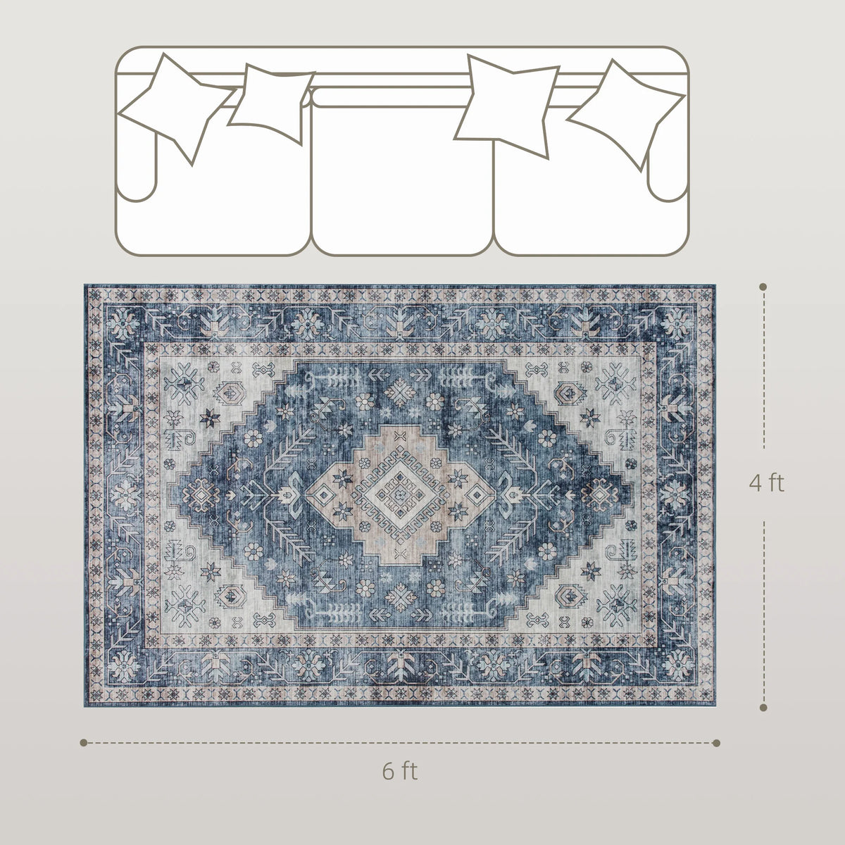 Vintage Machine Washable Oriental Medallion Area Rug For Living Spaces