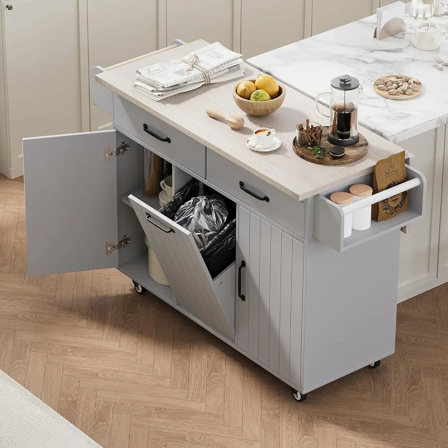 Rolling Kitchen Island With Power Outlet And Drop Leaf