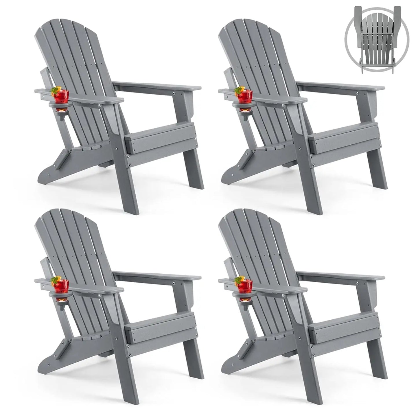 All Weather Adirondack Chair Set 4 Piece With Cup Holders
