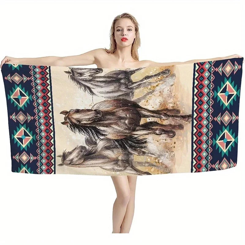 Horse Print Beach Towel Sun Protective Windproof Blanket