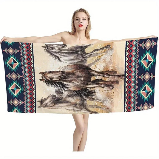 Horse Print Beach Towel Sun Protective Windproof Blanket