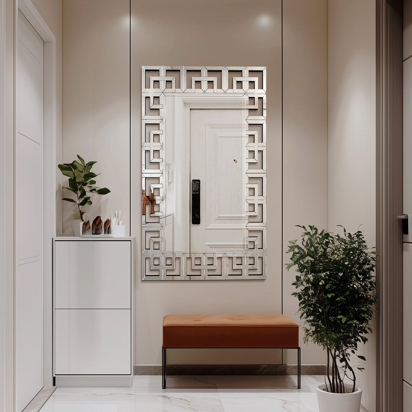 Venetian Style Rectangular Wall Mirror With Beveled Edge