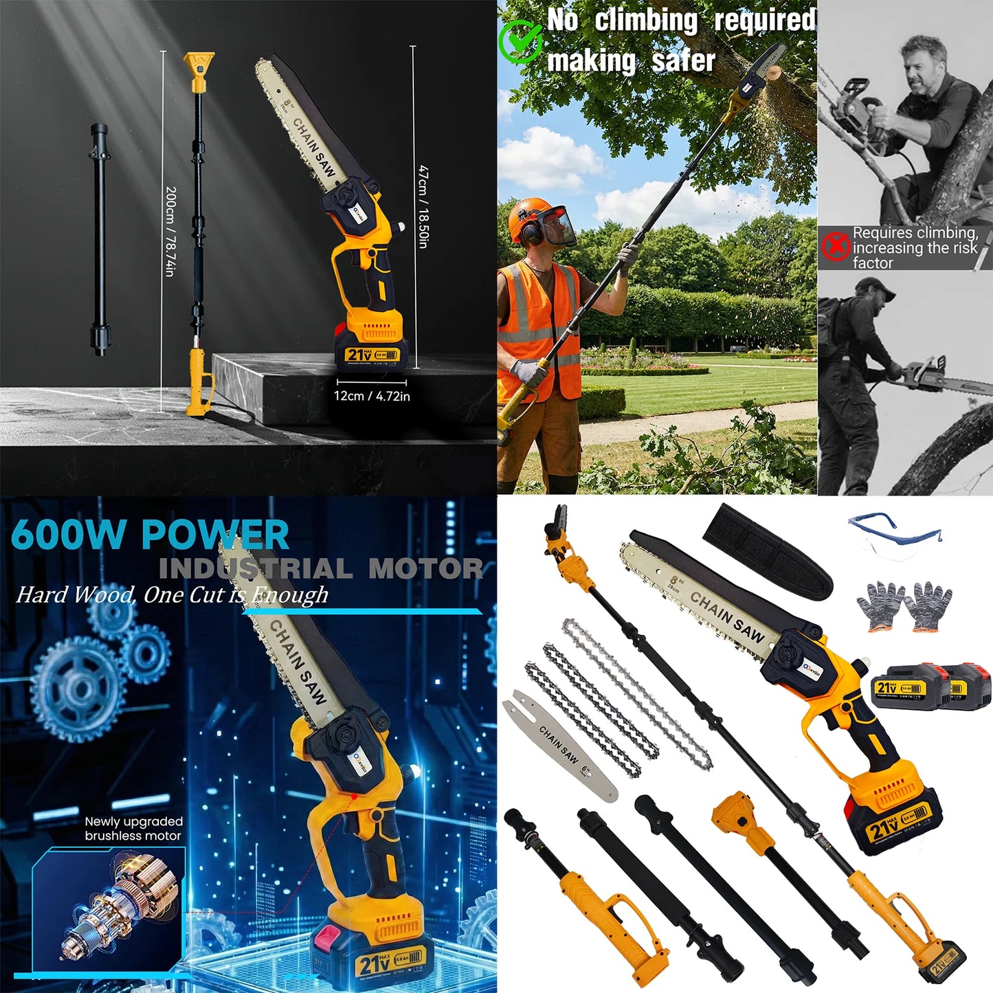 2-In-1 Electric Pole Saw With Extension Pole Cordless 21V