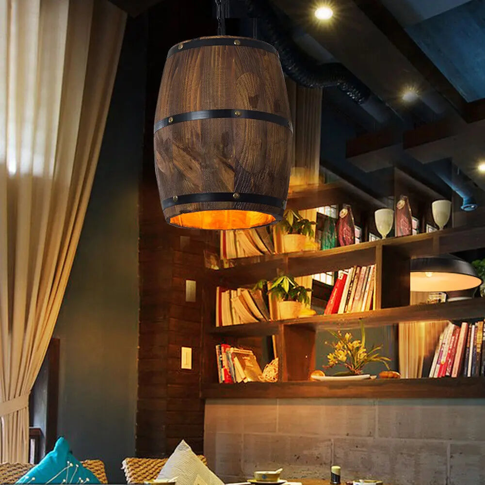 Hanging Vintage Wine Barrel Light Rustic Ceiling Lamp