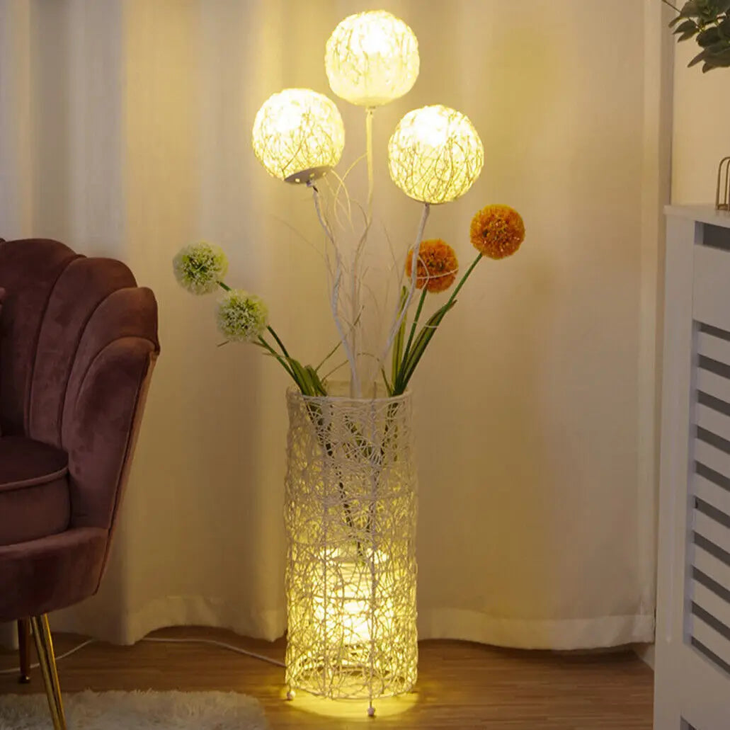 Modern Handwoven Rattan Floor Lamp with Lampshade and LED Bulb