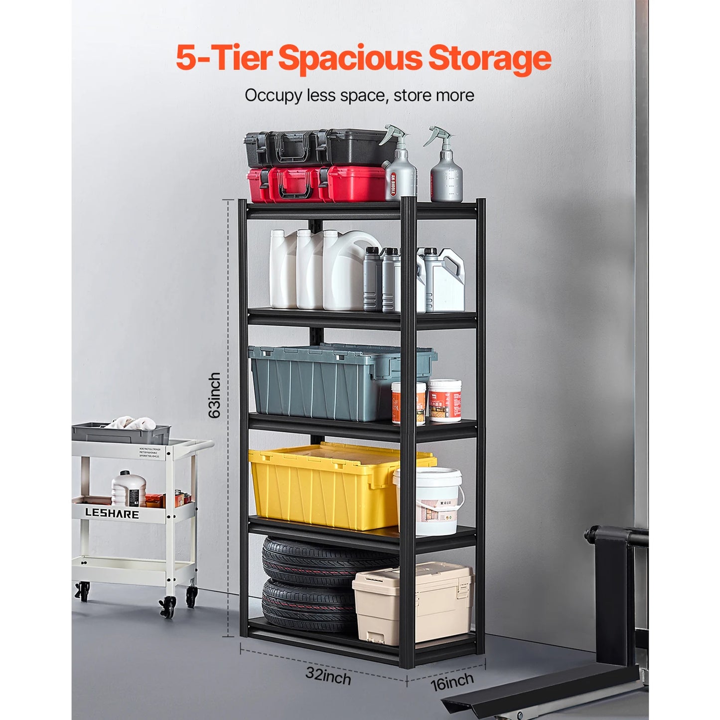 SucceBuy 5-Tier Garage Storage Shelves With Adjustable Metal Racks