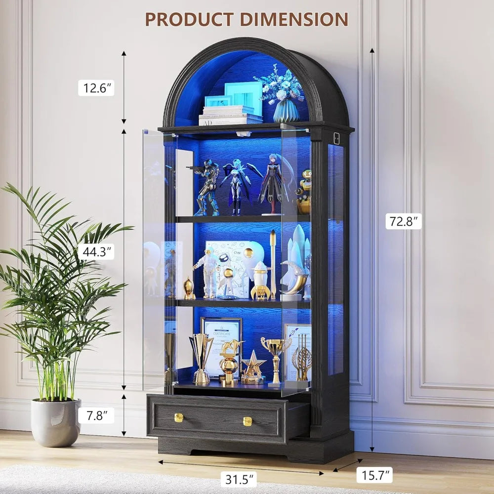 Curio Cabinet With Glass Doors Arched Display Case 4 Tier