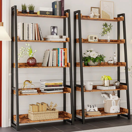 Ironck Industrial Bookshelf 5 Tier Ladder Shelf Metal Storage Unit