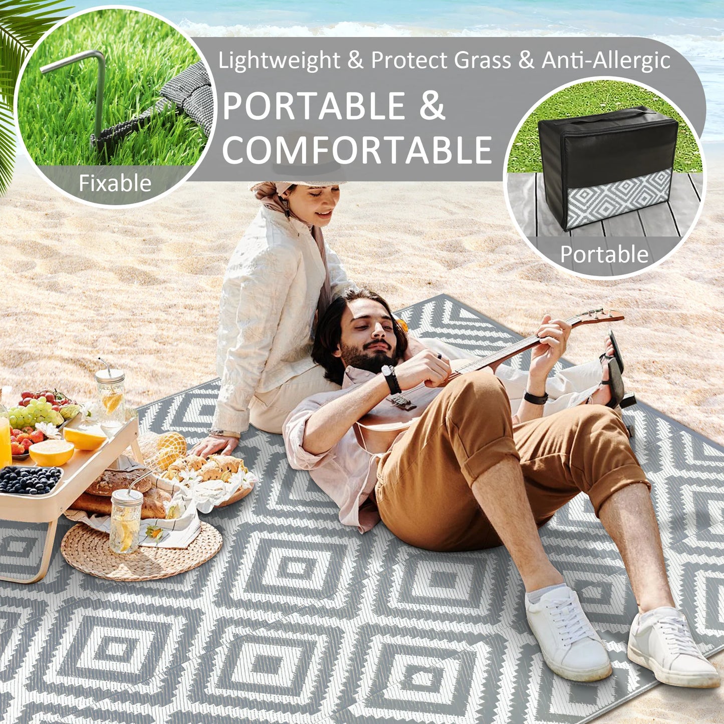 Outdoor Rug Recycled Plastic Straw Leaves Pattern For Patio