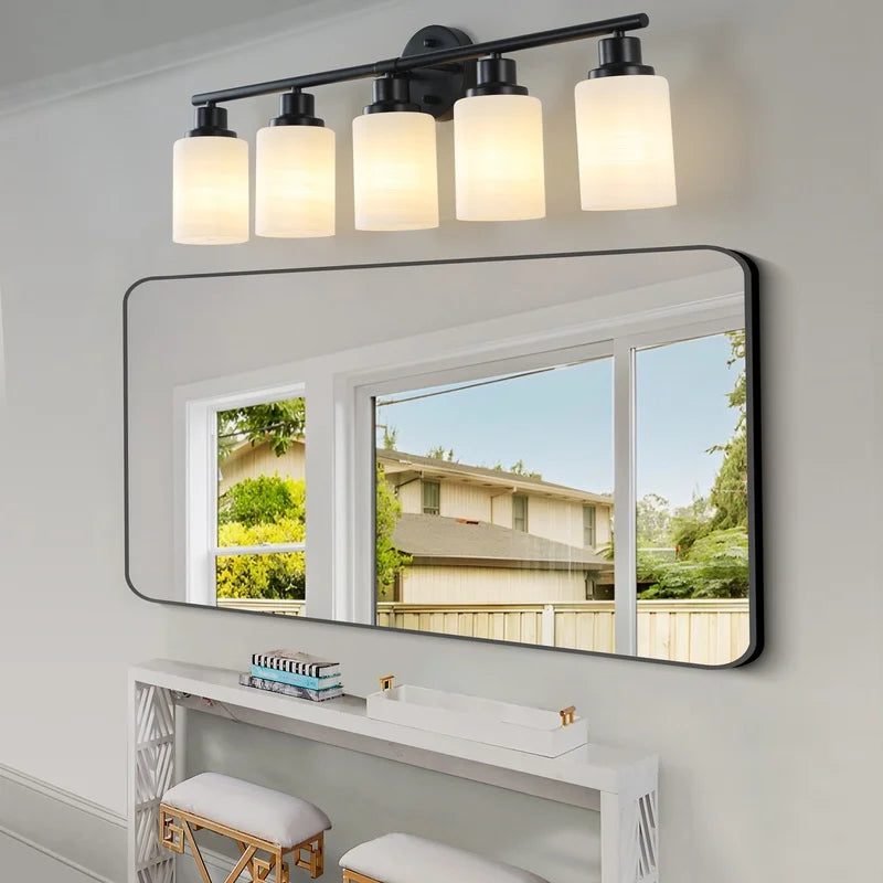 Modern Five Light Vanity Mirror With Black Iron Frame