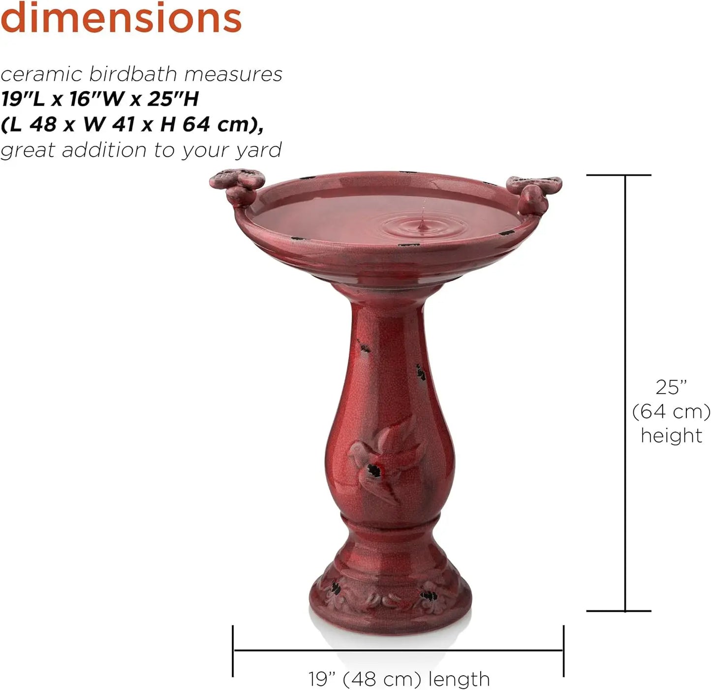 Antique Ceramic Birdbath With Two Bird Figurines For Garden