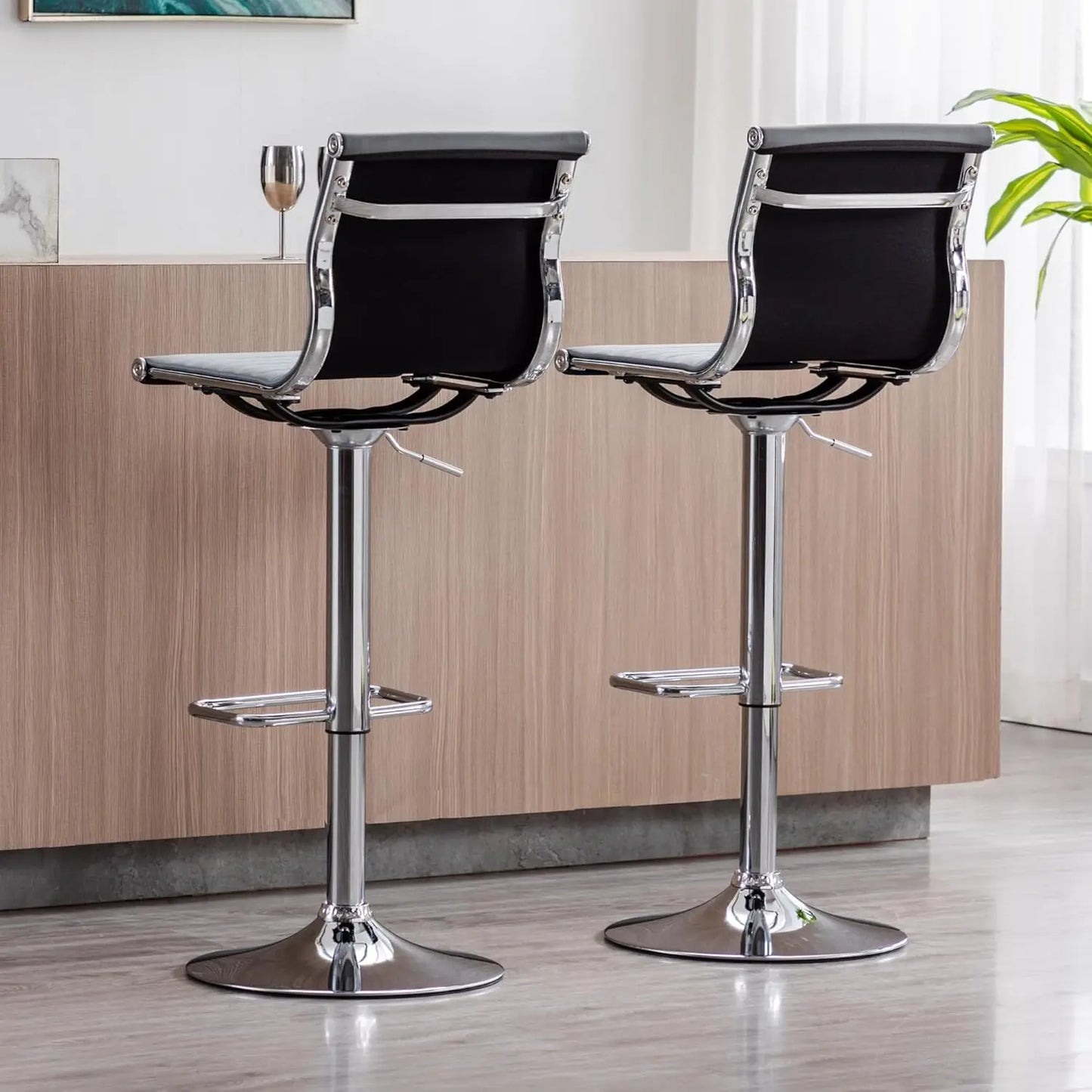 GUANGBAI Swivel Bar Stools With Back Set 2 Faux Leather