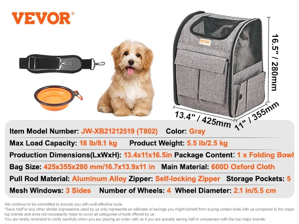 Pet Cat Carrier Backpack With Wheels And Telescopic Handle For Travel