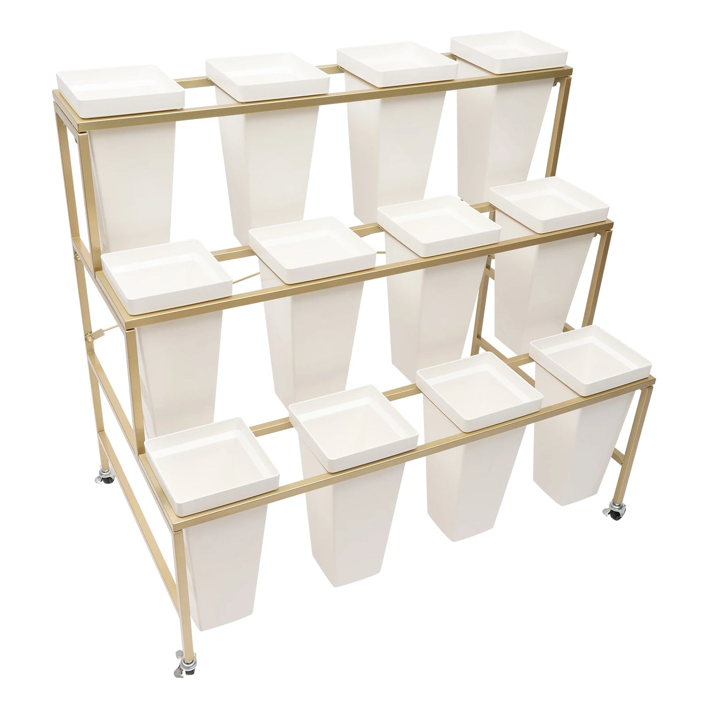 CNCEST Flower Display Stand With 12 Buckets 3-Tier Cart
