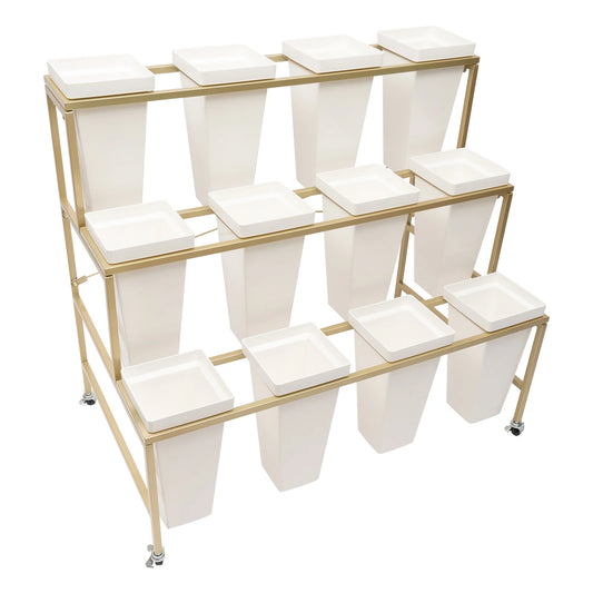 CNCEST Flower Display Stand With 12 Buckets 3-Tier Cart