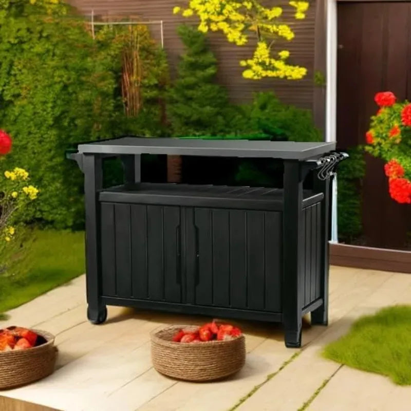 Outdoor Rolling Table Cart For Food Prep Storage Bar Grill