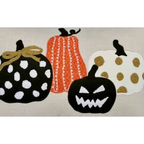 Halloween Pumpkin Embroidered Throw Pillow Polka Dot Linen Cushion