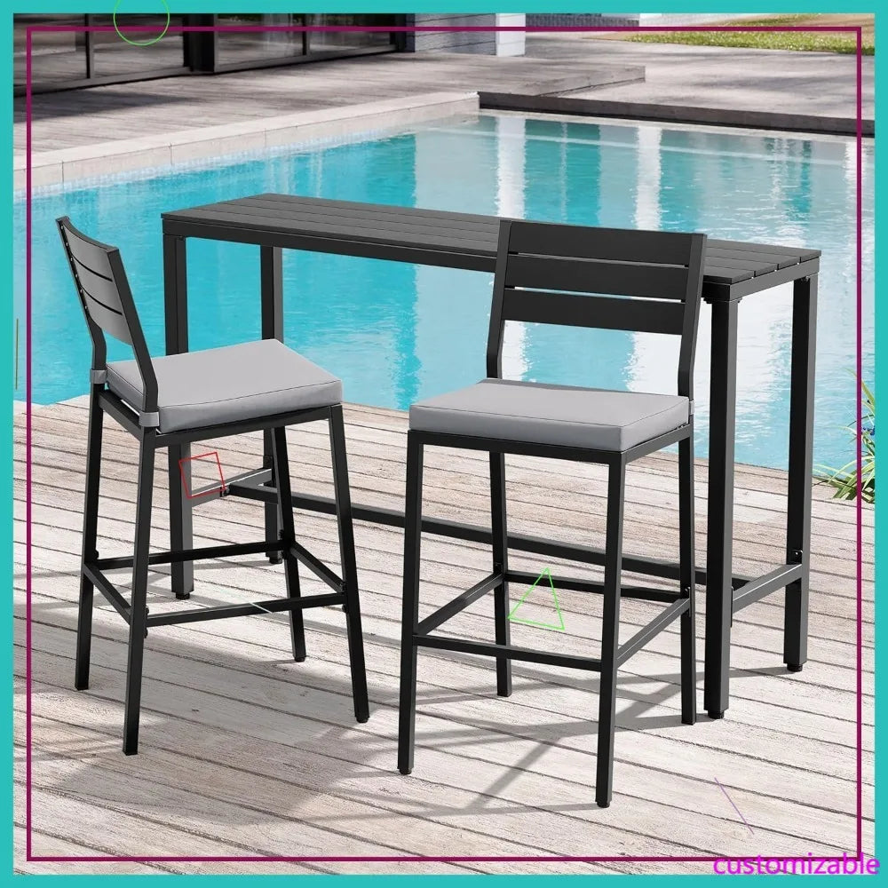 Outdoor Bar Table And Chairs Set 3 Piece Patio Furniture For Garden
