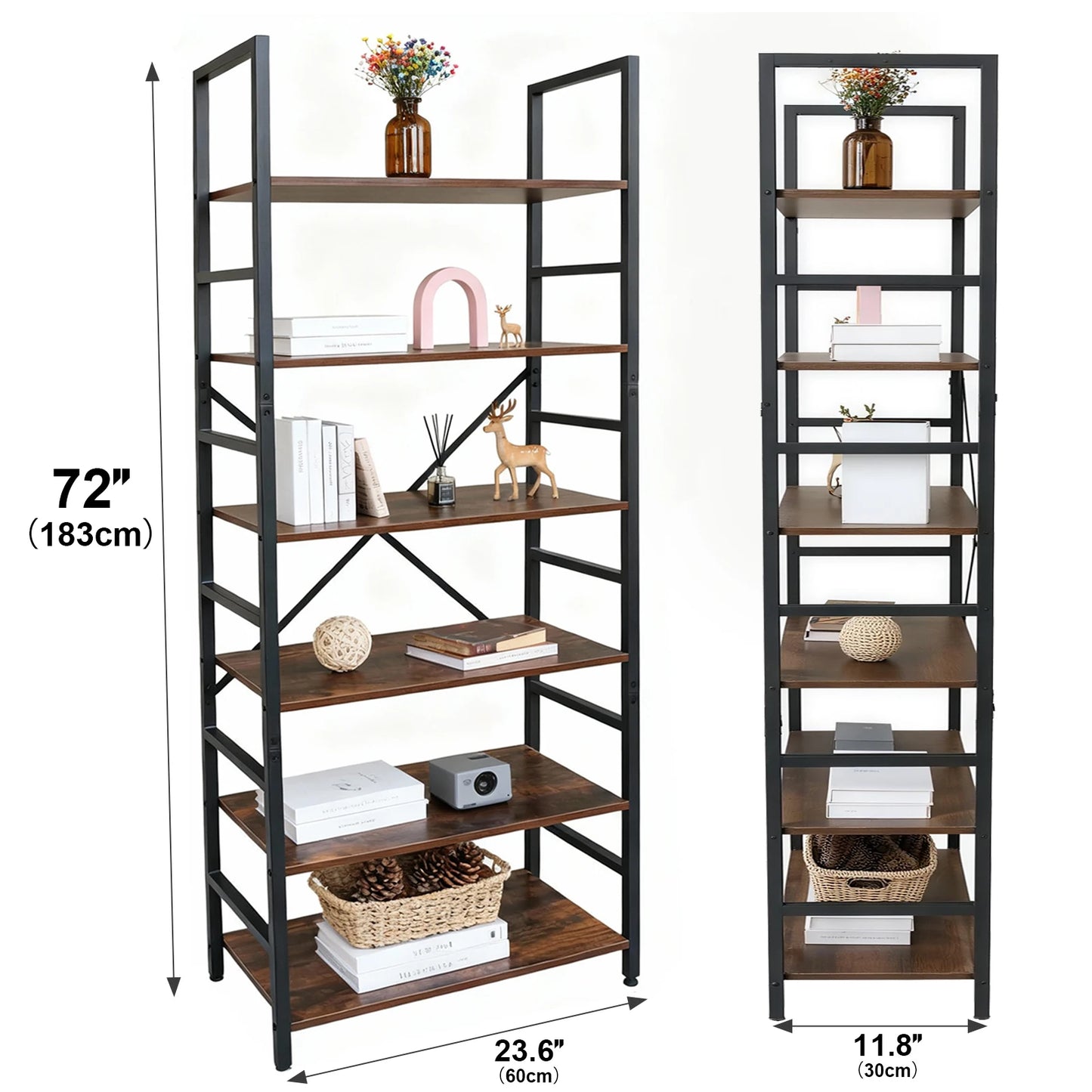 Modern Metal Bookshelf 5-Tier and 6-Tier Corner Storage Organizer For Home