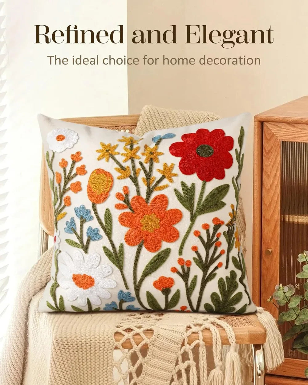 Boho Embroidered Pillow Cover With Zipper Cushion Case