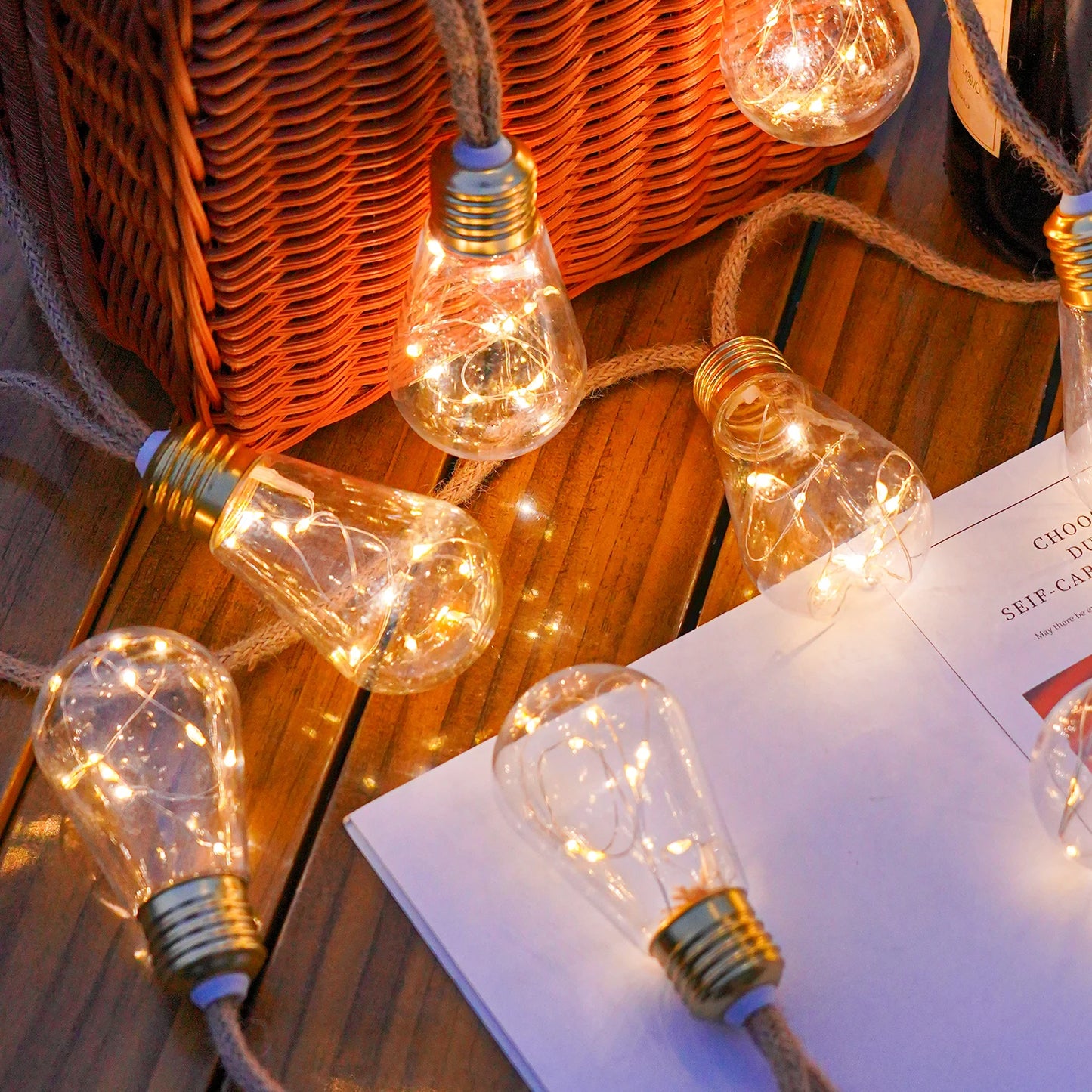 LEDOOR Solar Retro Hemp Rope String Light Outdoor 10 Modes