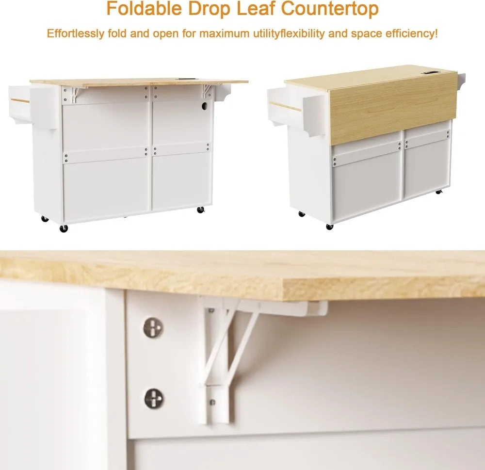 Kitchen Island Cart With Power Outlet And Drop Leaf