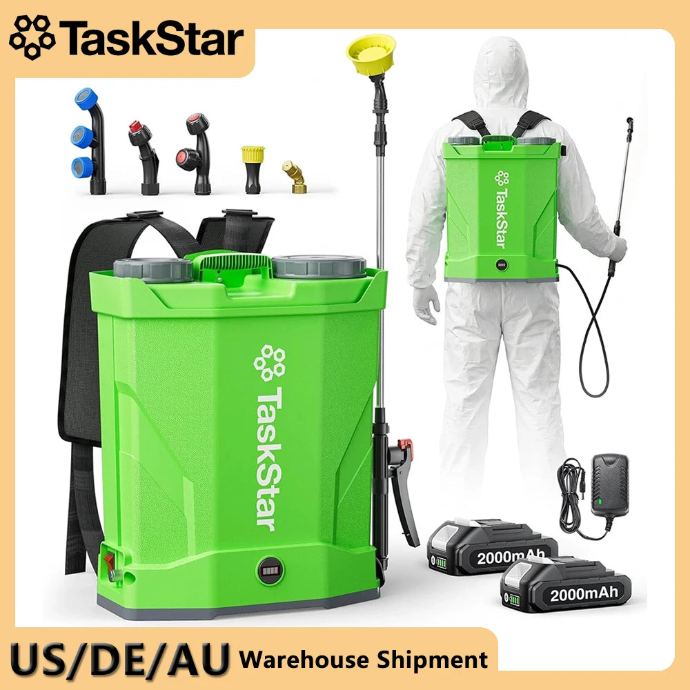 TaskStar Cordless Backpack Sprayer For Pesticides With Dual 2000mAh Batteries
