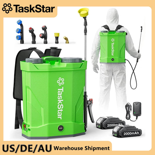 TaskStar Cordless Backpack Sprayer For Pesticides With Dual 2000mAh Batteries