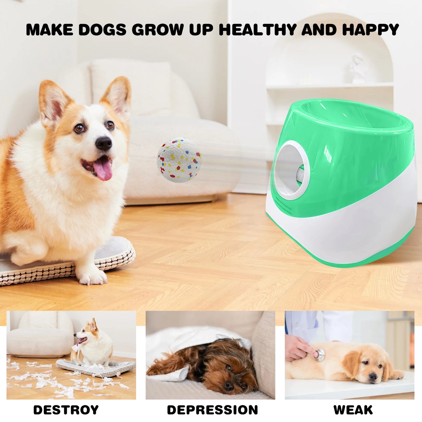 Automatic Ball Launcher For Small Breeds With 3 Tennis Balls