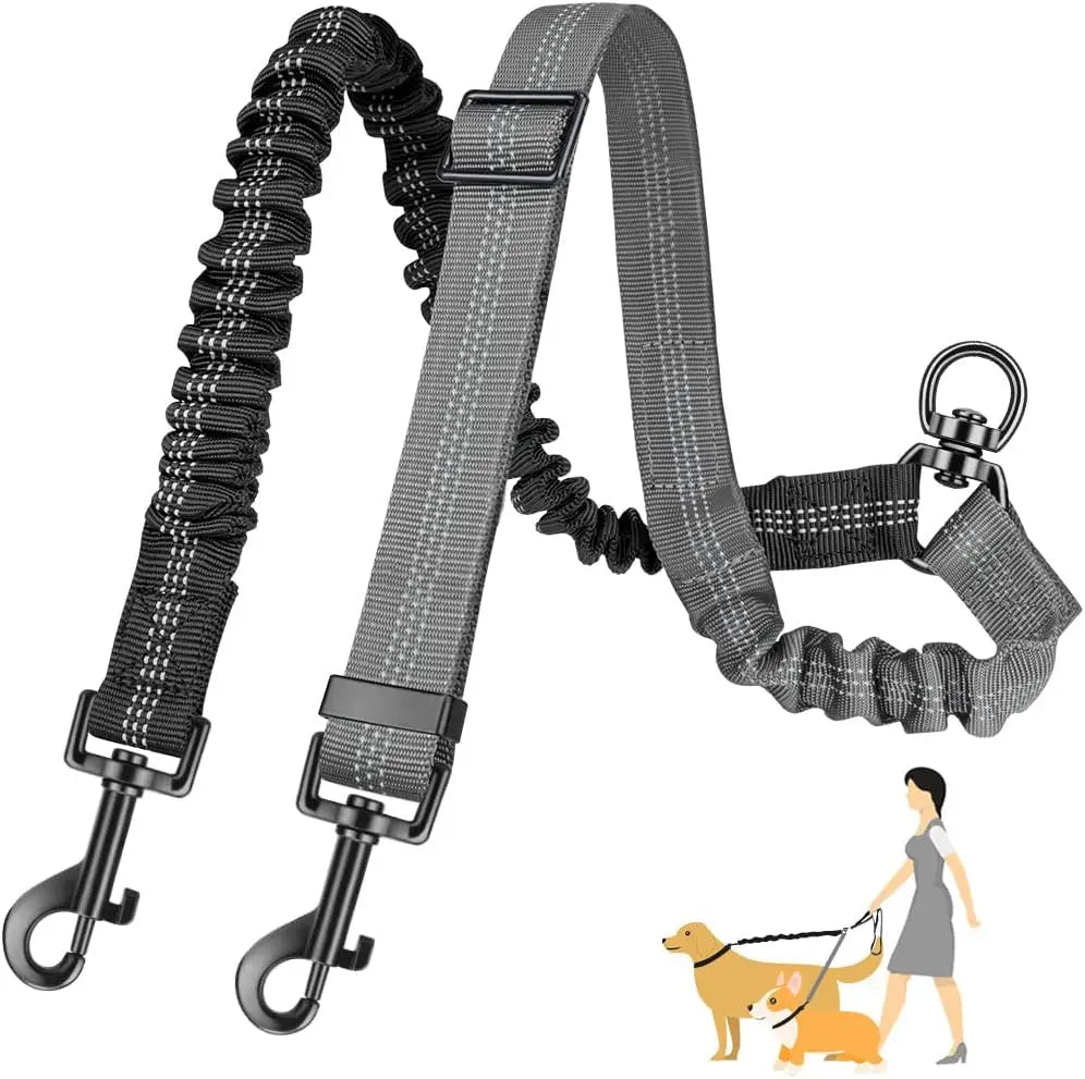 DCLOUD Dual Dog Leash Attachment Adjustable Shock Absorbing Bungee